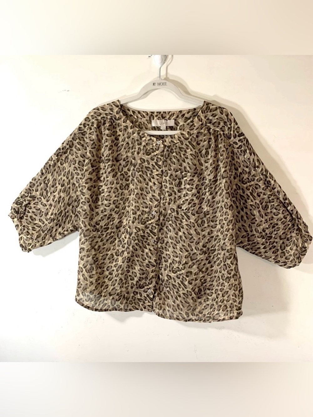 LOFT Animal Print Leopard Button Front Top Blouse